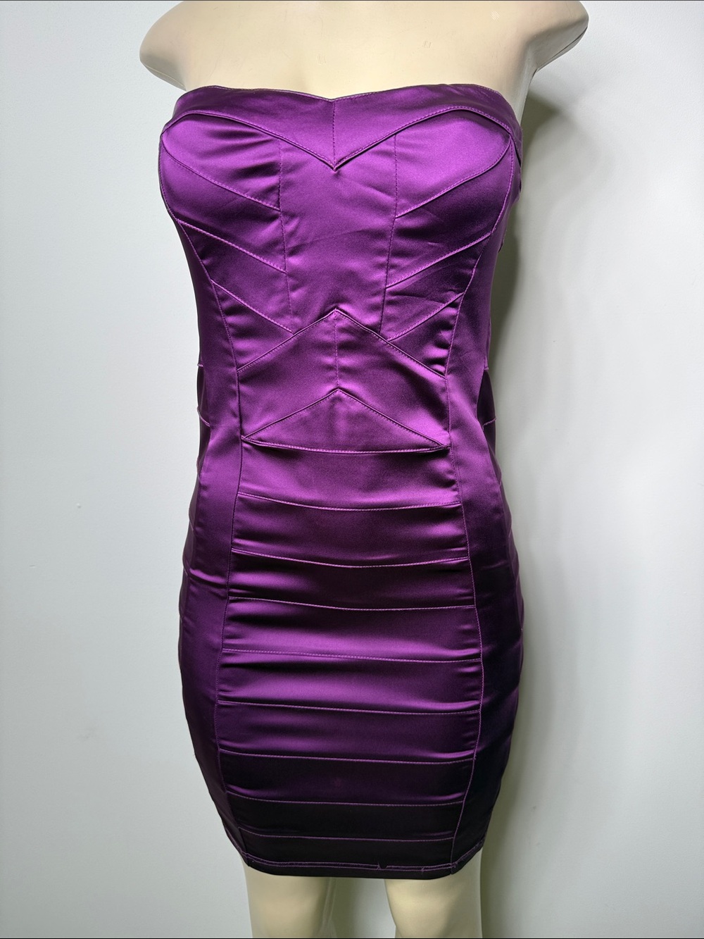 Arden B Strapless Satin Purple Bodycon Dress